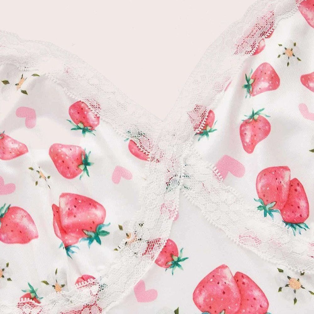 ❤️$♥️Strawberry Slip Dress Teddy Valentines Lace Trim sz  M or L - Picture 4 of 11